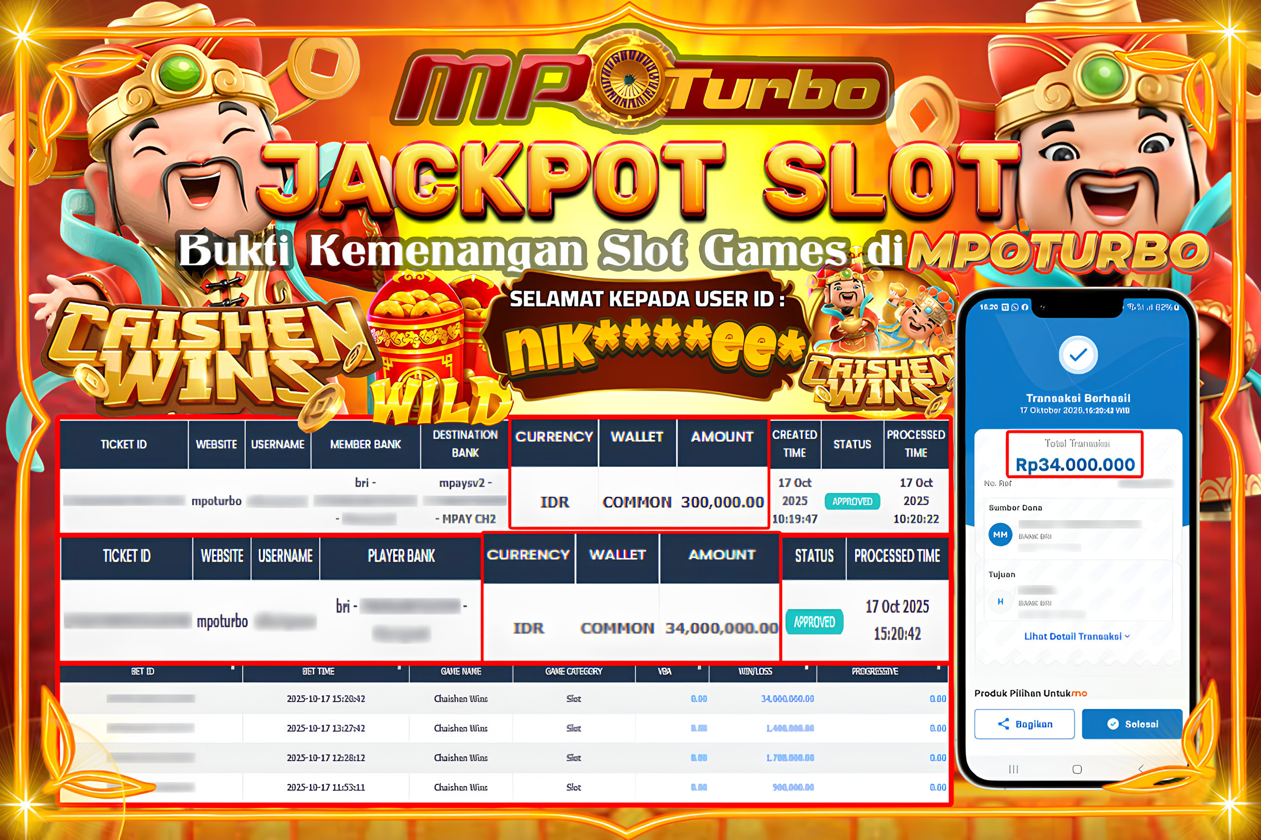 MPOTURBO JACKPOT SLOT CHAISHEN WINS - PG SOFT Rp 34,000,000.00,- LUNAS